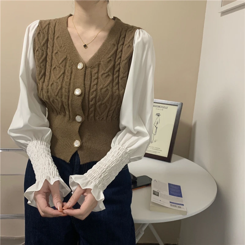 

2021 Spring New Temperament Slim Short Long Sleeve Top Knitted Shirt Women Korean Version Foreign Style Outside Cardigan