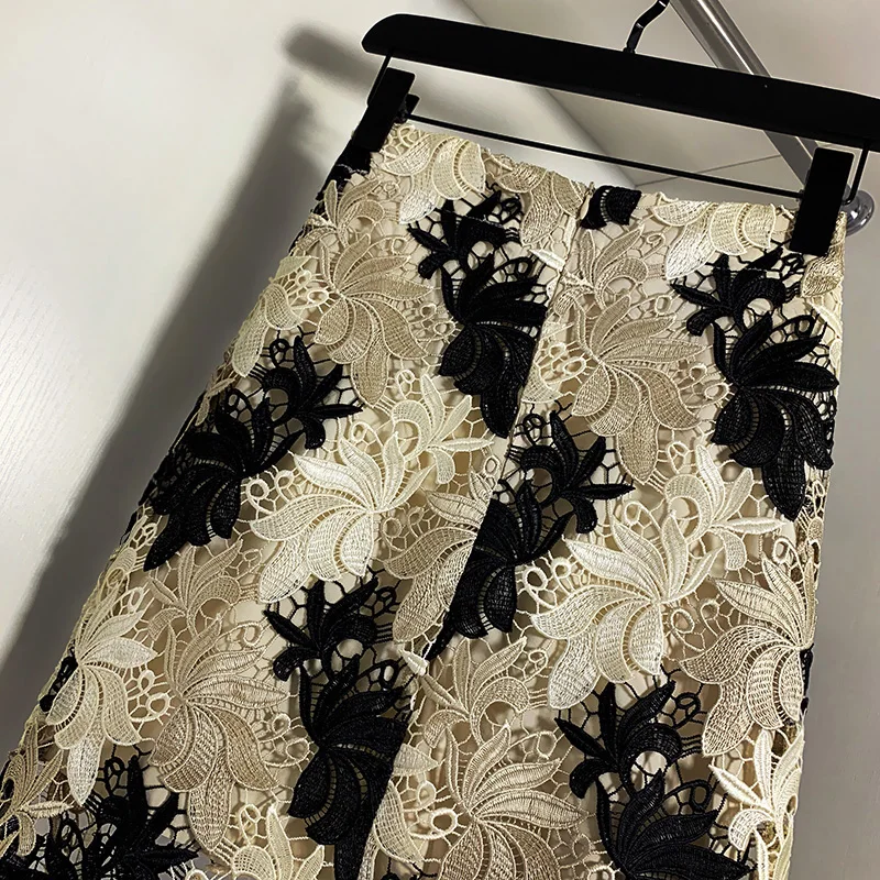 Юбка-карандаш Женская сетчатая с высокой талией и цветочной вышивкой | одежда