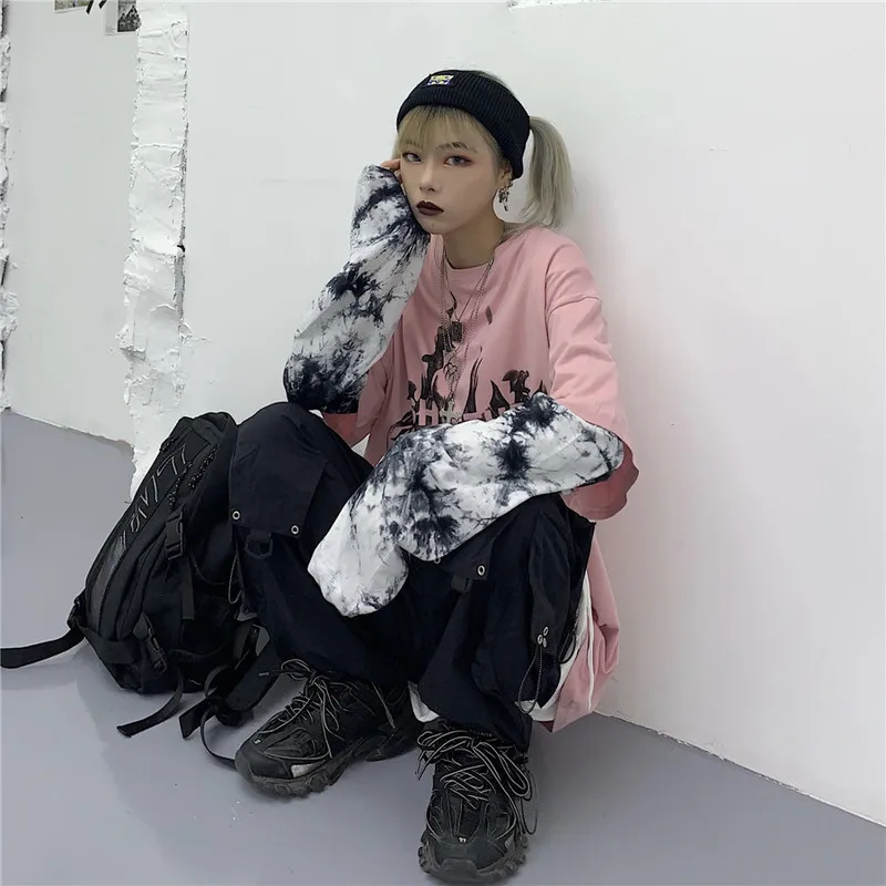 Woherb, Harajuku, футболка из двух частей, женская и Мужская модная уличная одежда, топы с буквенным принтом, повседневные топы с длинным рукавом, футболки