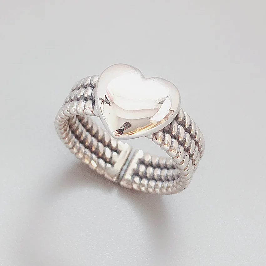 

Vintage Silver Heart Ring for Women Fashion Adjustable Multi-layer Twist Glossy Love Heart Ring Wholesale Jewelry