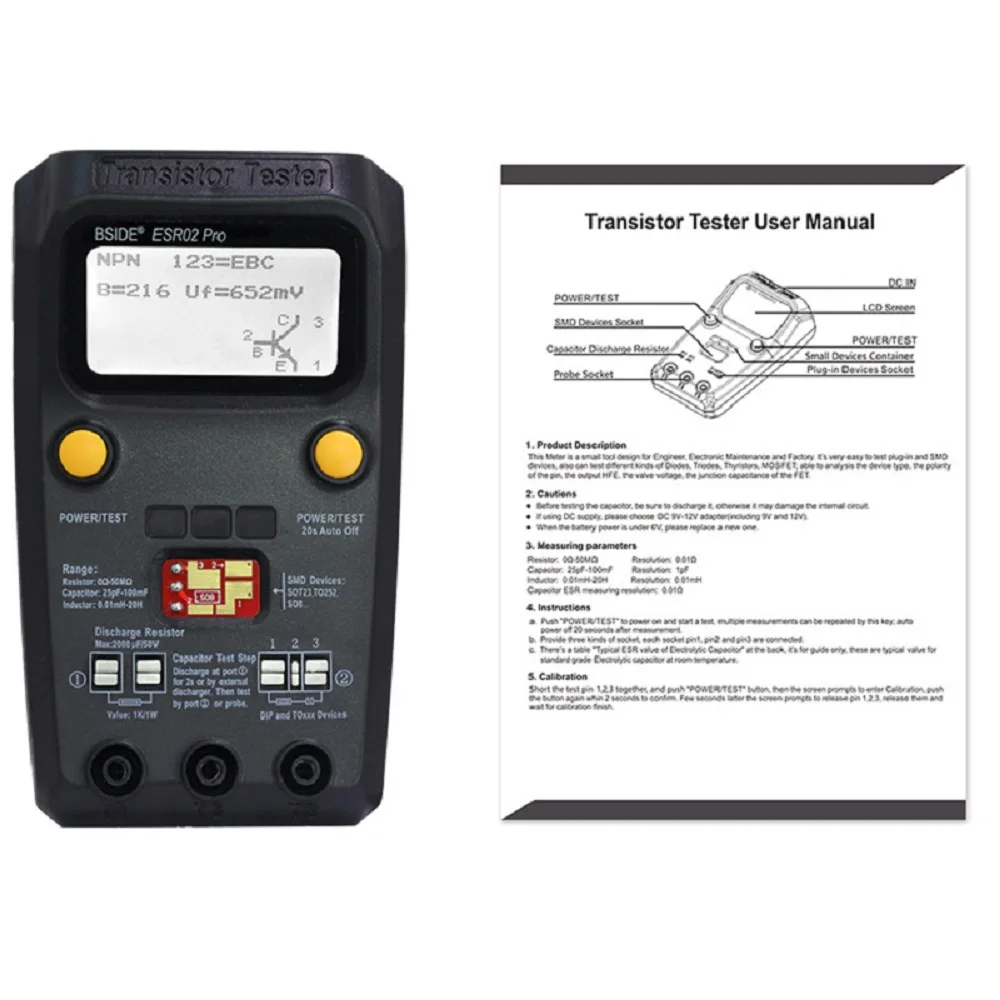 BSIDE ESR02 pro многоцелевой Транзистор тестер Диод Триод Емкость резистор метр