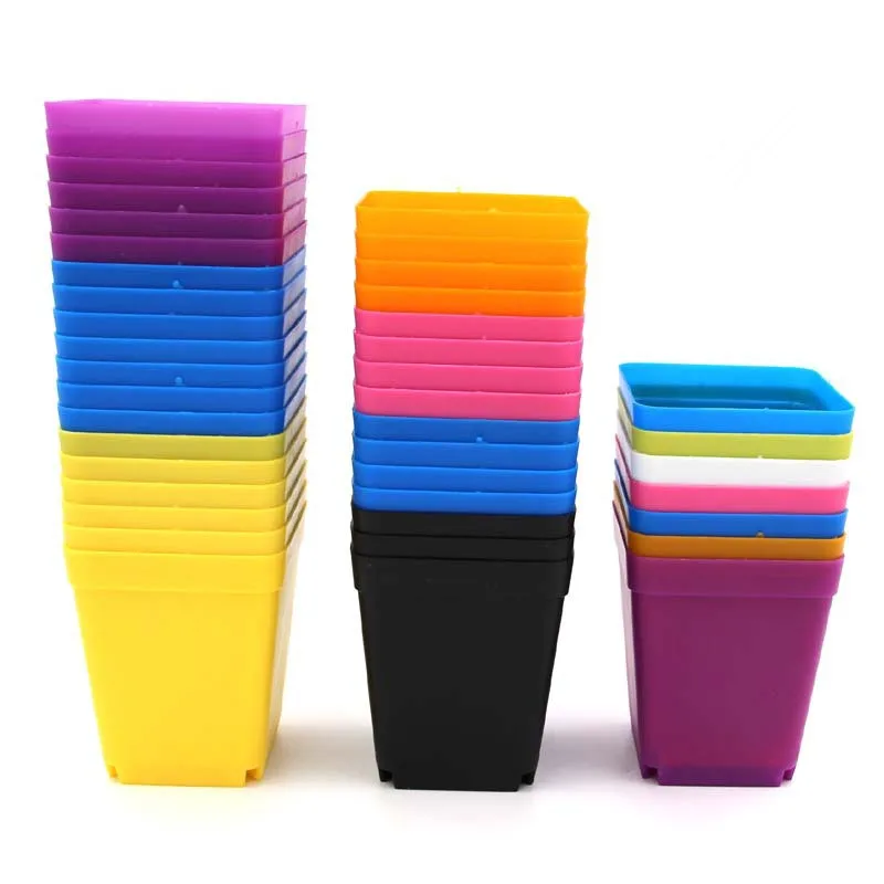 Мини квадратный пластиковый цветочный горшок для растений 5 шт. смешанные цвета