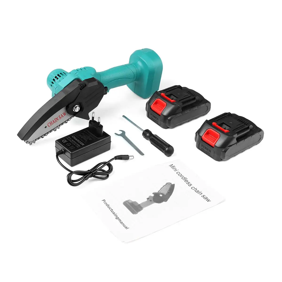 

DOERSUPP 4 Inch 1500W 168VF Mini Electric Chain Saw With Battery Rechargeable Woodworking Tool For Makita 18V Battery EU Plug