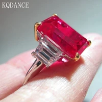 simulated moissanite gemstone diamond emerald cut ruby ring female 925 silver with red stone party engagement gift