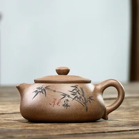 yixing bamboo leaves pattern tea pot handmade purple clay stone scoop teapot beauty kettle chinese tea ceremony gifts 230ml