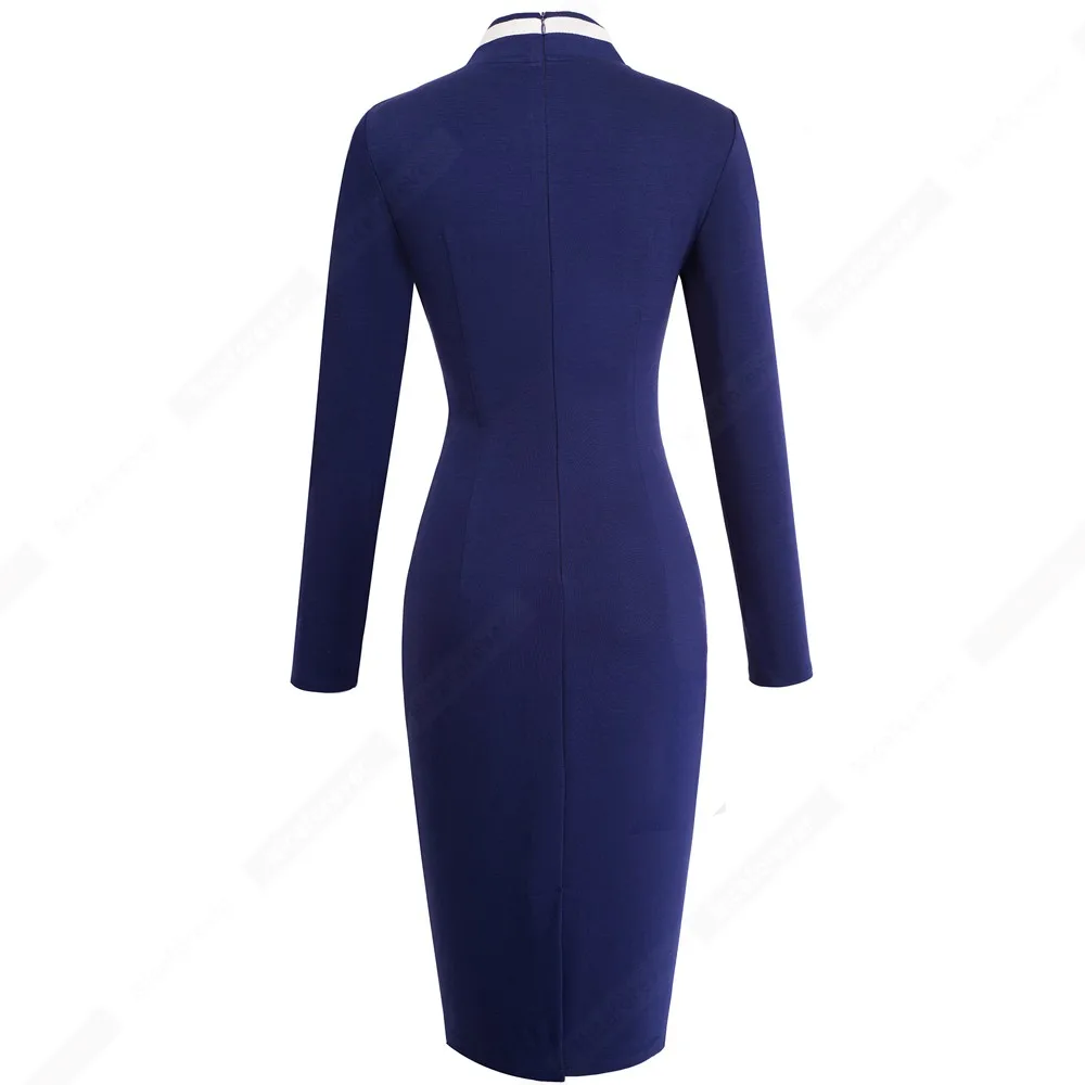 Женское Деловое платье с длинным рукавом повседневное винтажное облегающее на