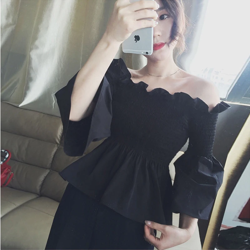 Летние Новые поступления женские блузы с расклешенными рукавами корейская мода