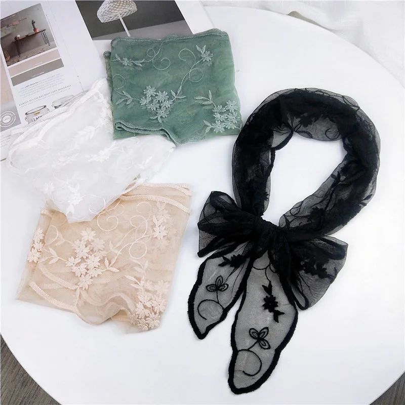 

Triangle Scarf Lace Scarf Hair Tie Decoration Scarves Solid Color Lace Embroidery Skinny Head Wrap Neck Tie Scarf Handbag Caps
