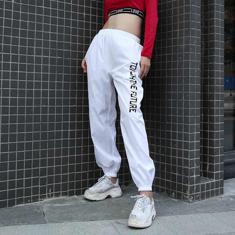 Женские брюки с высокой талией белые карандаш буквенным принтом A500 2019|Брюки| |