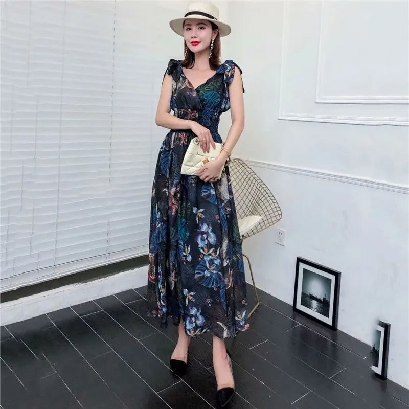 Женское длинное платье в стиле бохо модельное Зеленое Шифоновое Платье макси с