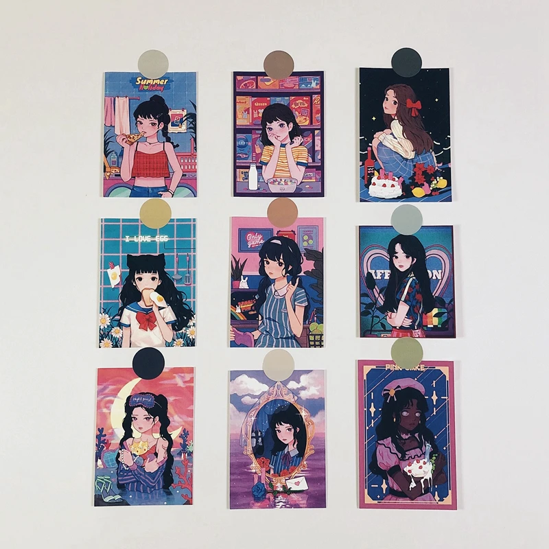 9 листов в японском стиле Харадзюку на комиксов для карт ретро иллюстрация