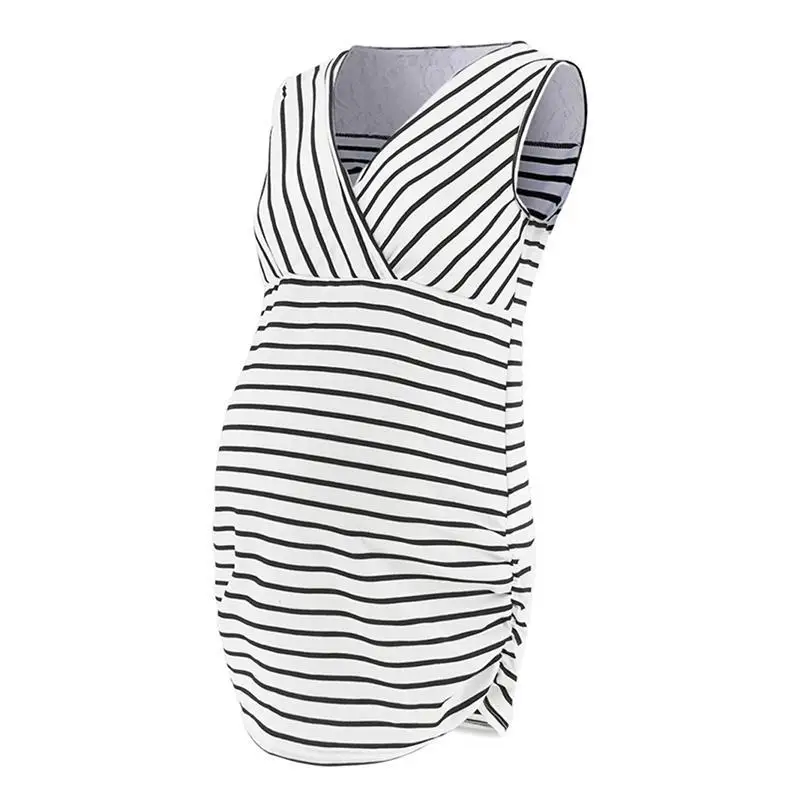 

Maternity T Shirt Summer Tank Top Pregnant Woman Clothing Striped Printed T Shirt Top V Neck Sleeveless Casual Tops