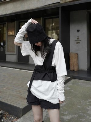 Женский свободный черный жилет с пряжкой Irregualr новый модный без рукавов