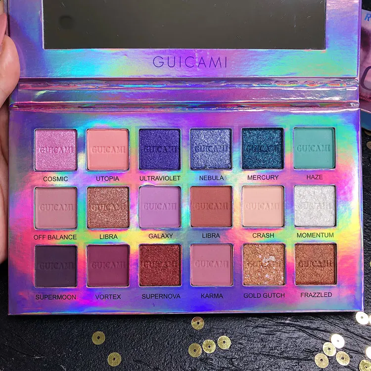 Палитра теней для век 18 цветов сияющий синий металлик мерцающие матовые