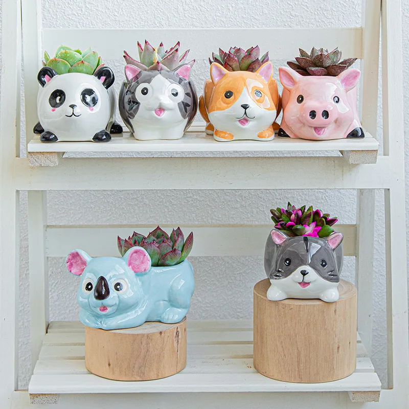 

6 шт Мультфильмы Керамика животных горшок животные бонсай горшок симпатичная ваза кактус суккулентные растения цветочный горшок композици...
