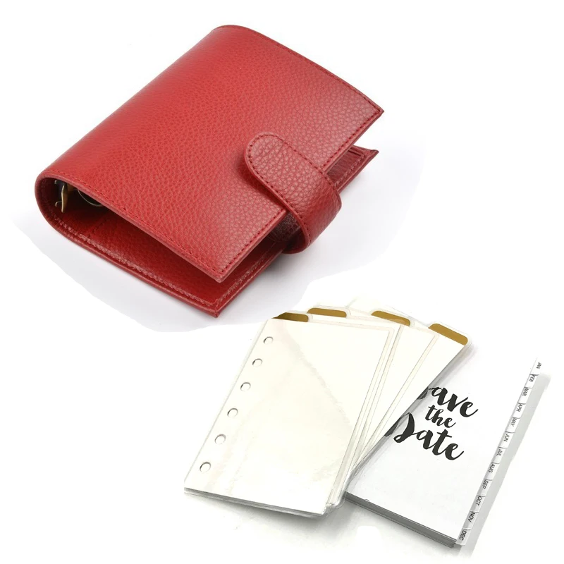 Red basic set Fromthenon, натуральная кожа, записная книжка, дневник A7, личный строгальный Органайзер, мини дневник из воловьей кожи, ежедневник с большим карманом - Цвет: Red basic set