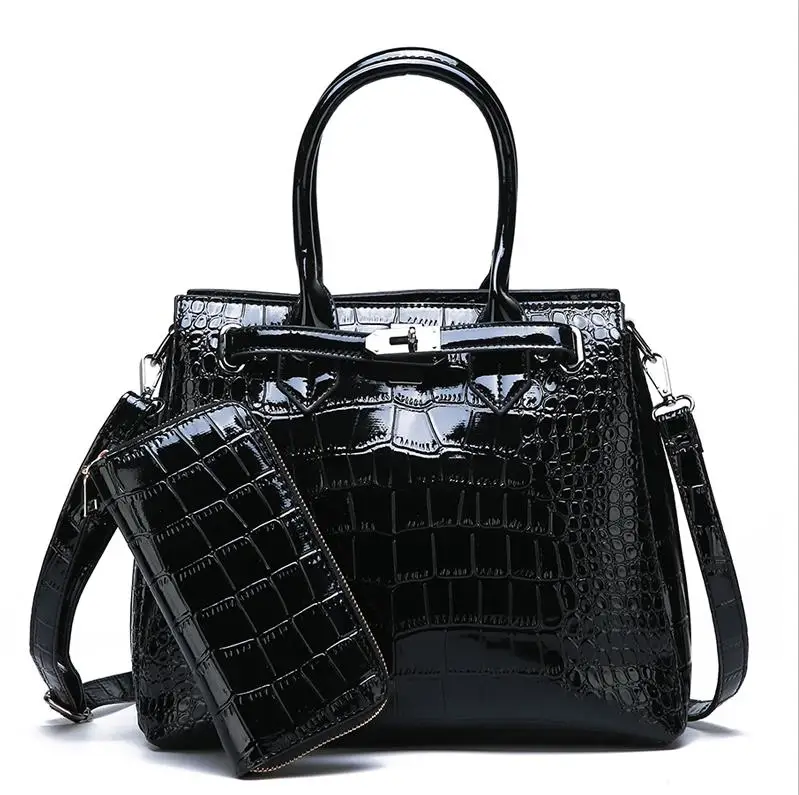 black -5056-1 Роскошная женская сумка высокого качества, Классическая сумка с крокодиловым узором, брендовая дизайнерская Большая вместительная сумка через плечо - Цвет: black -5056-1