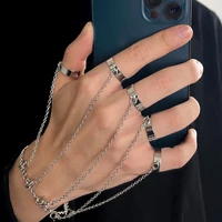 stillgirl punk geometric silver color chain wrist bracelet for men ring charm set couple emo fashion jewelry gifts pulsera mujer