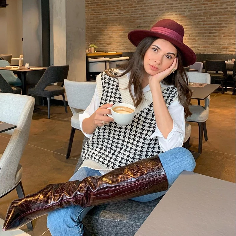 

Foridol Houndstooth Plaid Oversized Knitted Sweater Vest Women Sleeveless Plus Size Autumn Winter Waistcoat Casual Pullovers