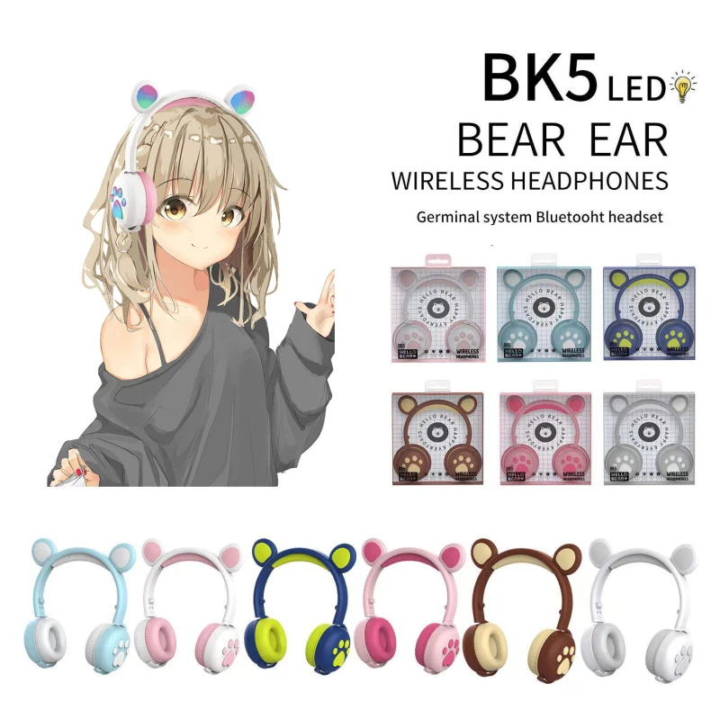 

BK5 Bluetooth Headset Wireless Headphone Foldable On-Ear Stereo Headset Universal Noise Cancelling Headset With Mic LED Light