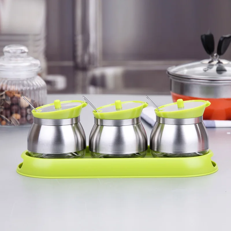 Стеклянная стеклянная бутылка для приправ 3 в 1 банка кухонных принадлежностей