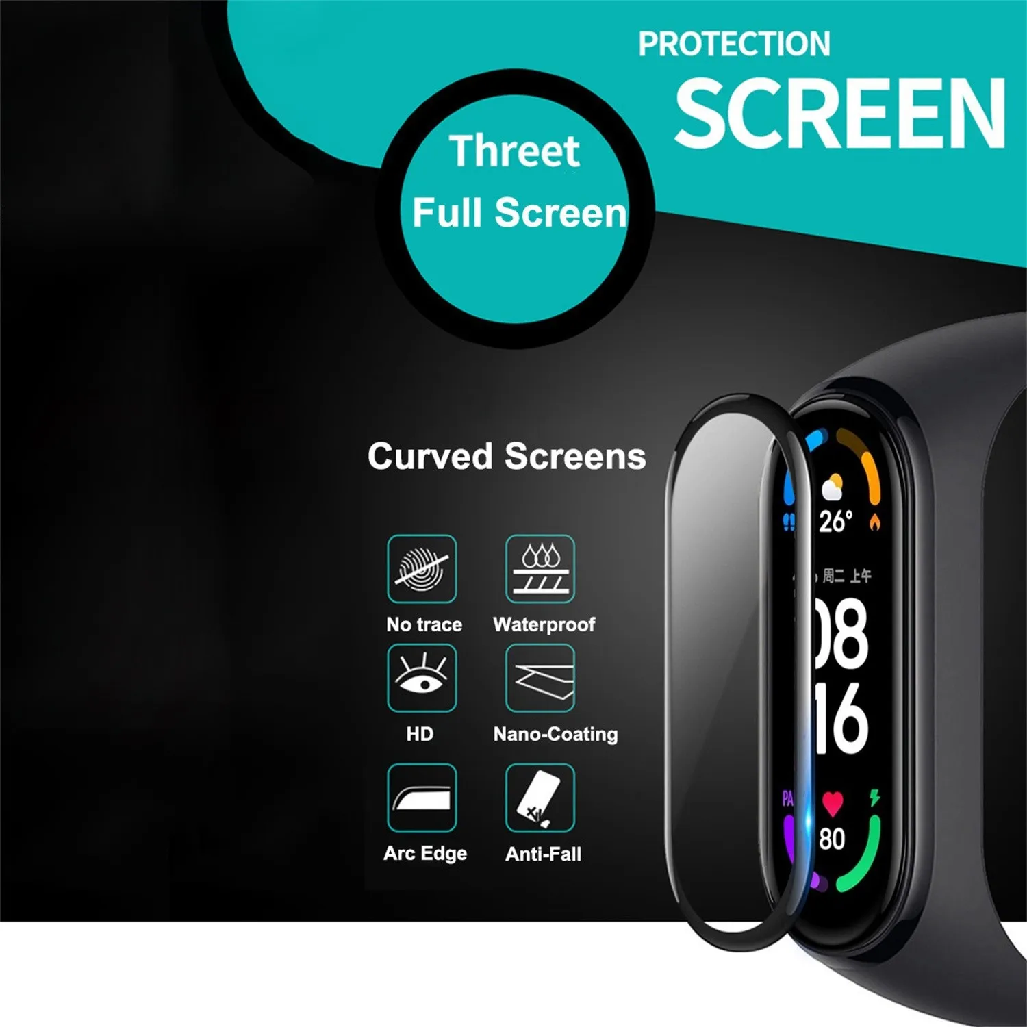 3PCS Explosion-proof Curved Surface Screen Protector For Xiaomi Mi Band 6 Smart Watch Transparent Protective Film Accessories |