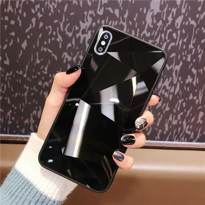 3D Mirror Diamond Pattern Glass jelly mobile phone case for Iphone11pro Max XR 6 6s iphone7 8 SE 2020 Creative Phone Shell | Мобильные