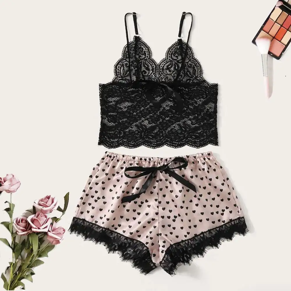 Женская шелковая пижама с принтом без рукавов|Комплекты пижам| |