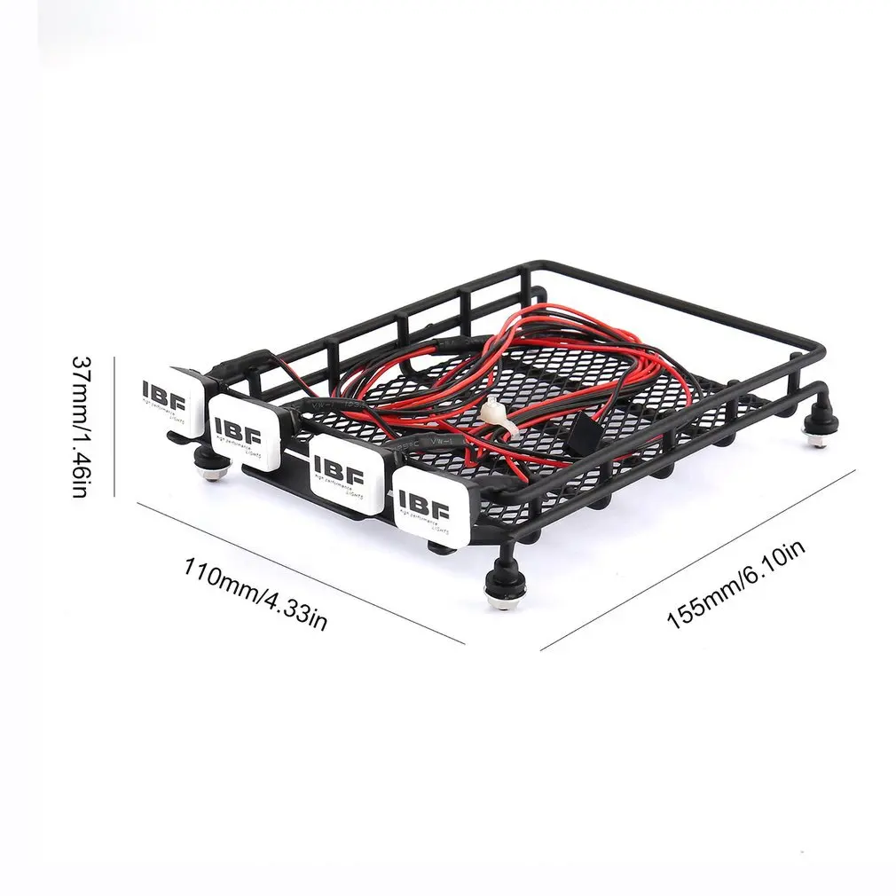 Universal RC Car Metal Roof Rack Luggage Storage Basket And Square 4 LED Lights Portable Crawler Truck Carrier For HSP REDCAT |