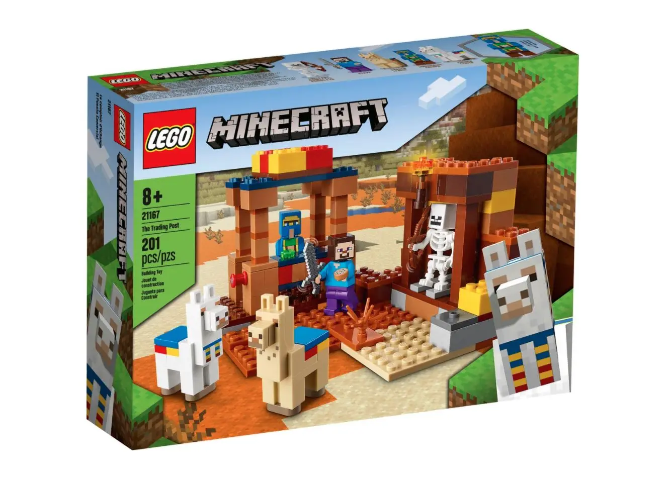 Lego minecraft 21167 the trading post отличные игрушки подарок на день рождения для детей 201 шт.