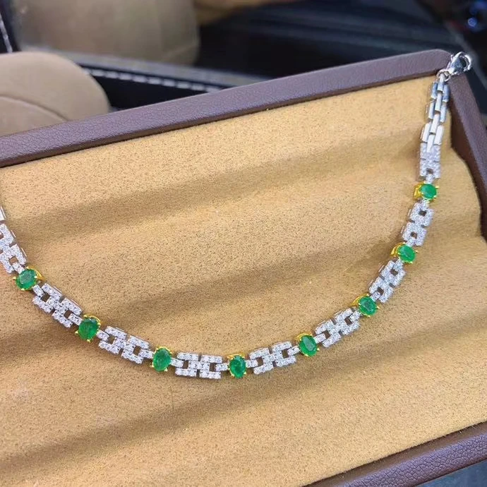 

KJJEAXCMY fine jewelry 925 sterling silver inlaid natural emerald bracelet luxury female hand bracelet support testing