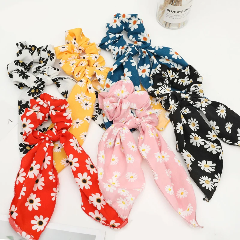 

Bow Hair Rings Rope Long Streamers Hair Ties Girls Daisy Print Rubber Band Floral Hairband Elastic Headdress Hair Accessories