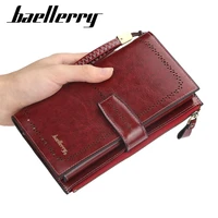baellerry hollow out women long wallet for phone large capacity vintage leather card holder ladies clucth purse hasp money bag
