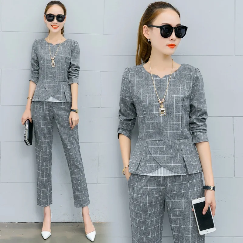 2020 Women Fashion Suits Autumn Elegant Vestidos Bussiness OL Two Piece Shirt and Ankle Length Pants Sets Tracksuit |