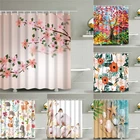 Декоративная шторка для душа из ткани с изображением листьев и цветов, занавеска для ванны, ванной комнаты, занавеска для душа с крючками