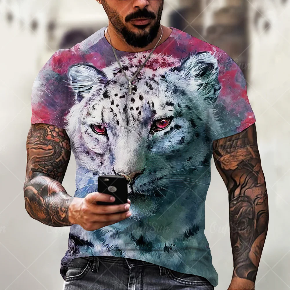 

Summer T Shirt Tide Brand Social Men's Shirt Tiger Print Short Sleeved Trend Fine Plain Cloth Fashion Tops