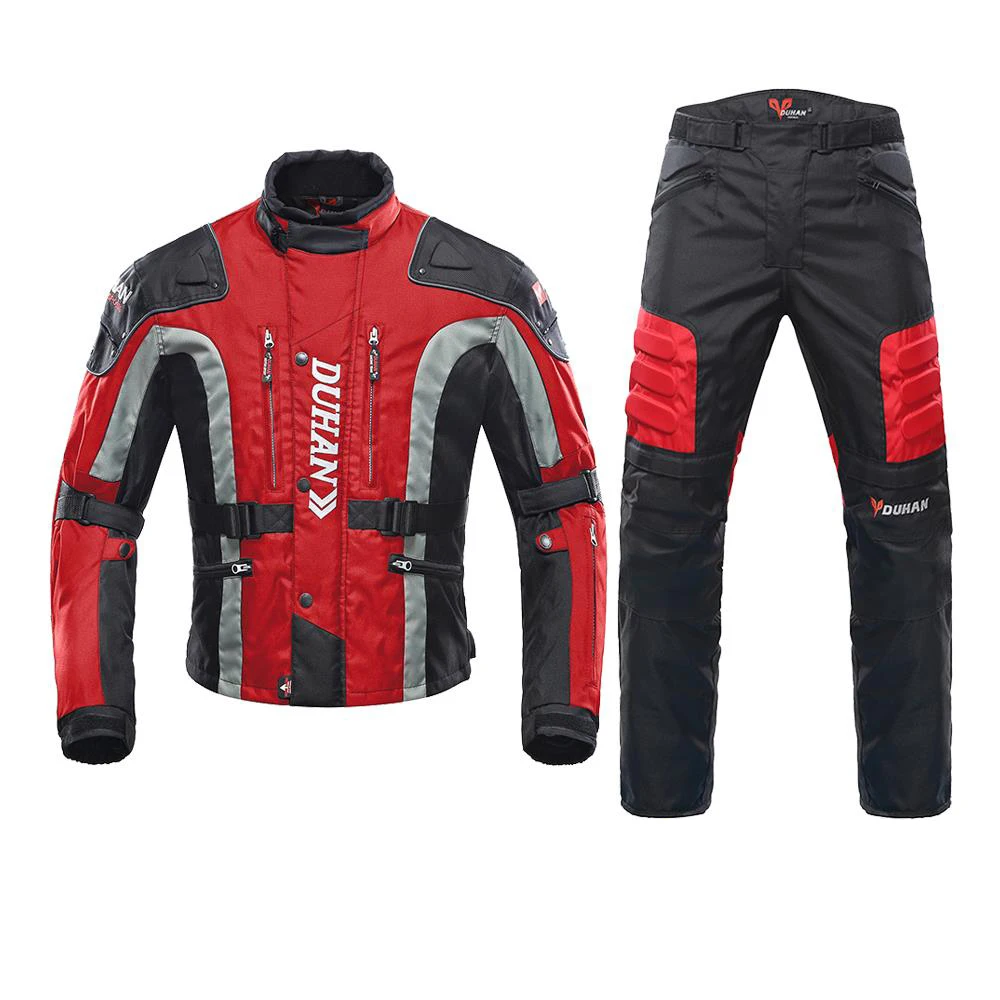 D-023-Suit-Red DUHAN осень зима морозостойкая Мотоциклетная Куртка Мото+ протектор мотоциклетные штаны мото костюм туристическая одежда защитный комплект - Цвет: D-023-Suit-Red