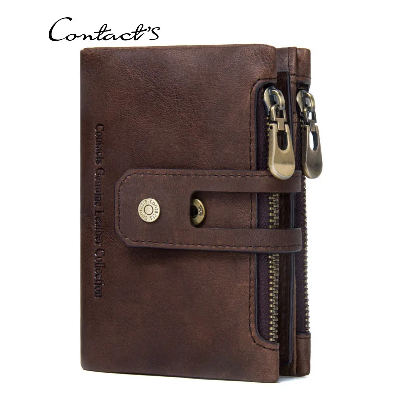 

Genuine Leather Man Wallet Double Zipper Buckle Leather Men's Wallet Retro Crazy Horse Cowhide Men's Bag Casual Coin Purse