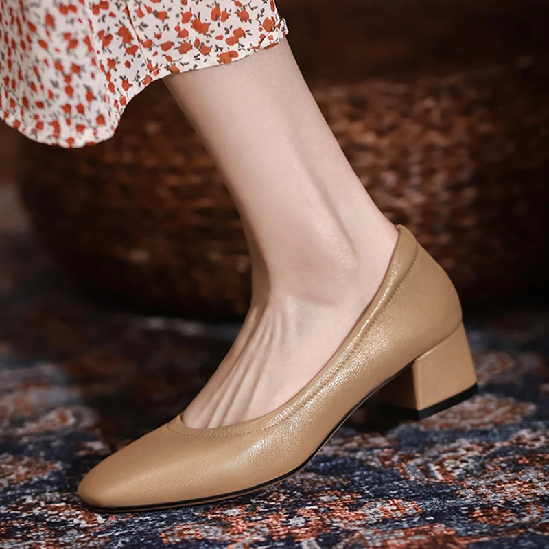 

Thick Heels Soft Genuine Leather Brand High Heels Office Ladies Shoes Spring/autumn Women Pumps Woman High Heel Shoes