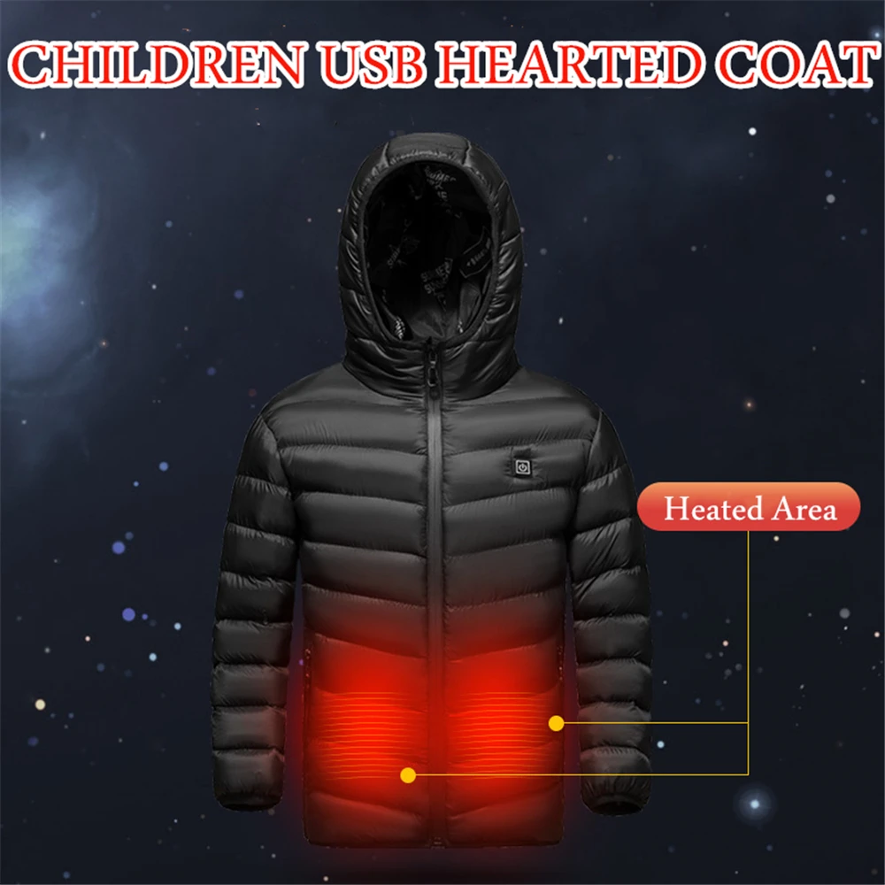 

USB Children Charging Jacket Winter Heated Hooded Warm Kid Heated Clothing Soft Jacket Electric Heating Clothes Outdoor Coat