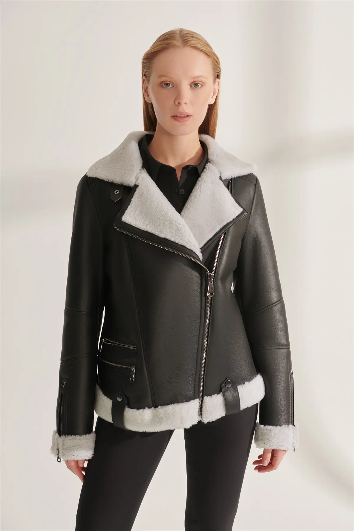 Genuine Leather Jackets Black Real Fur Biker Coats Women Winter Warm Waterproof Parkas Turkiyede Produced New Year Fashion