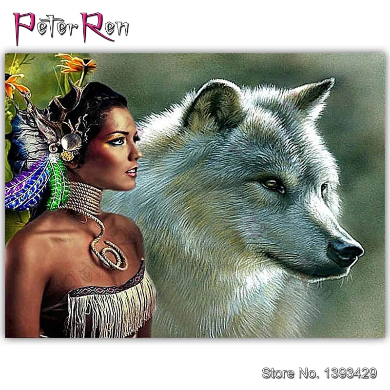 

DIY Diamond Painting Animal beauty Diamond embroidery Wolf girl Cross stitch full square or round Mosaic rhinestones Black woman