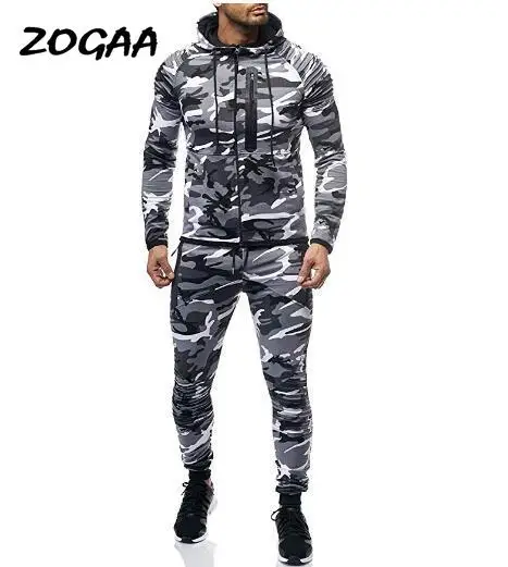 

ZOGAA 2021 Men's Sports Suit Fashion Camo Set Arm Fold Personality Fitness Leisure Comfort Set