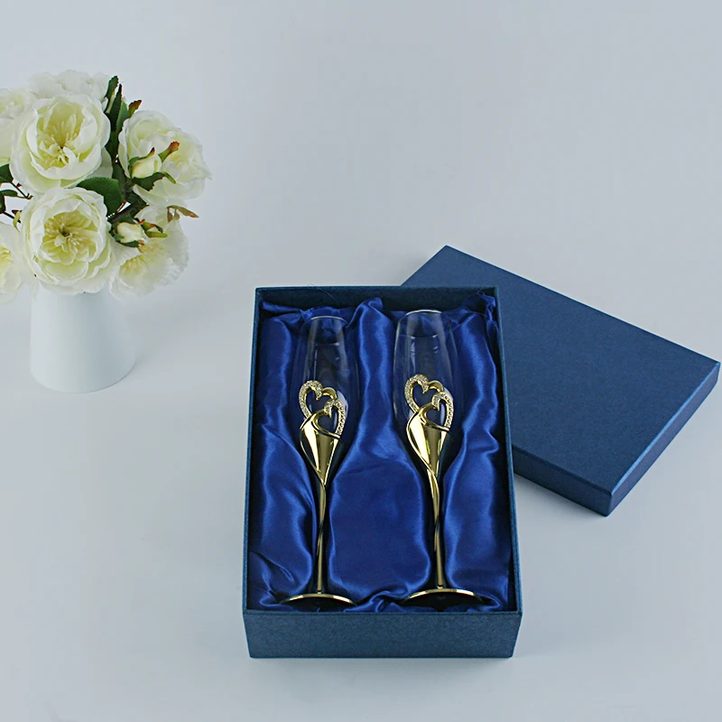 2PCS/Set Gold Wedding Champagne Toasting Glasss For Bird And Groom Party Dessert Glass Gift For Marriage Couple Cake Table Decor