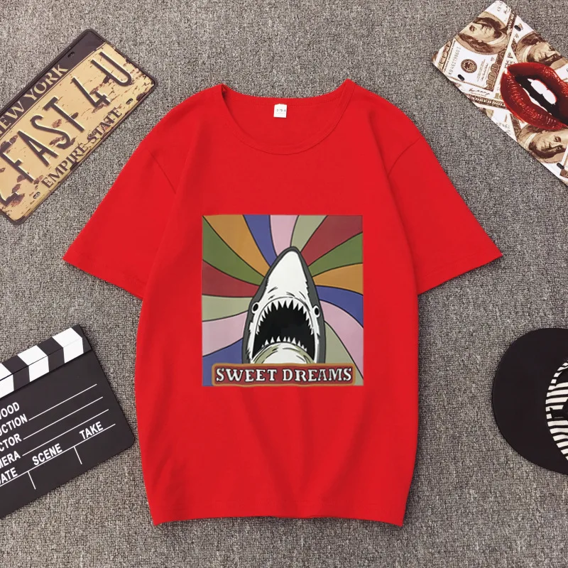 Бренд Tide милая футболка с рисунком акулы женский корейский Свободный Белый