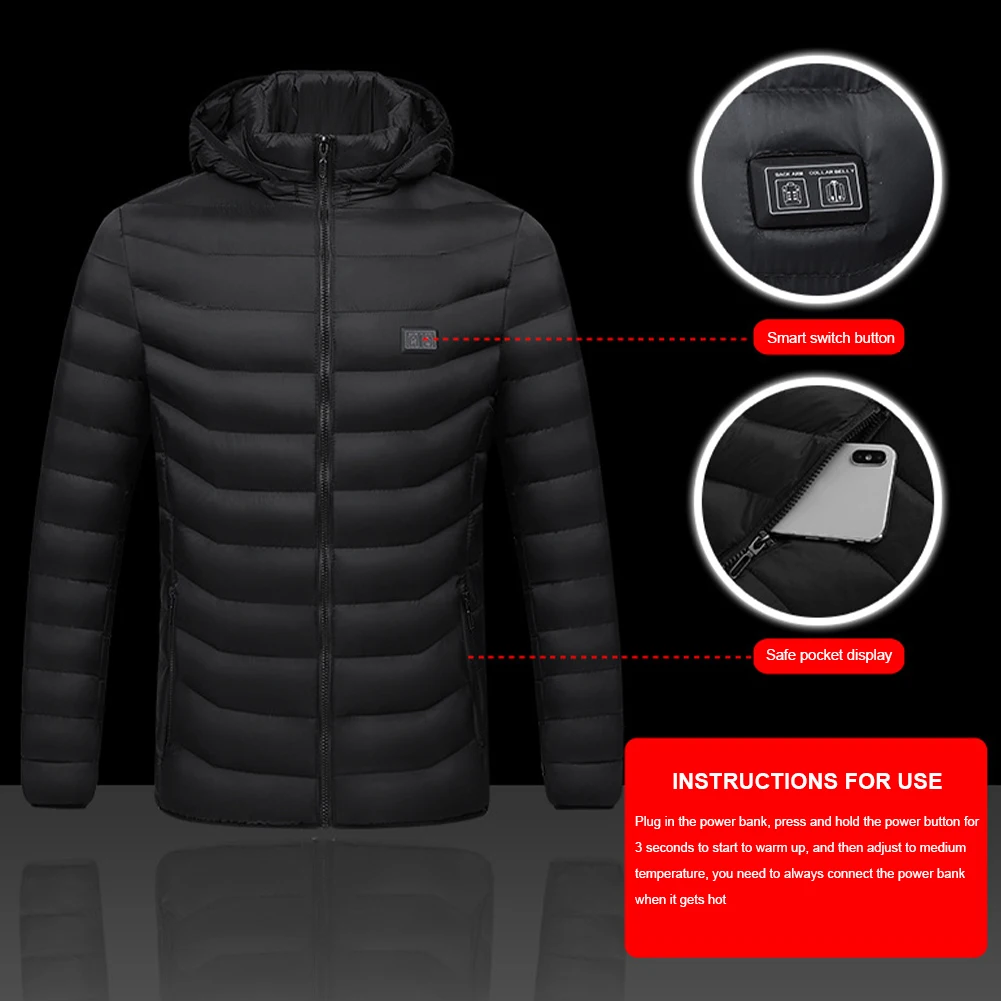 New 11 Areas Heated Jackets Fashion Men Women Winter Outdoor Electric Heating Jackets USB Charge Thermal Coat Winter Heated Hunt