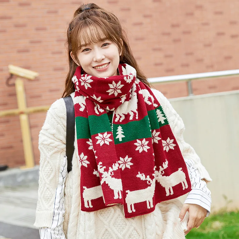 

Brand Scarf Vintage Winter Christmas Knitted Soft Warm Shawl Couple Men And Women Christmas Hijab Shawls Holiday Gift Scarf