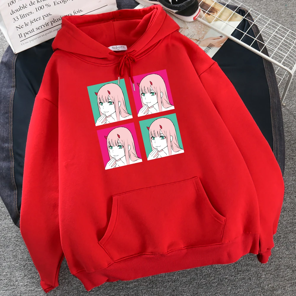 

Женские толстовки Zero Two в стиле аниме «любимый в Франции», милые пуловеры с карманами, уличная одежда большого размера, уличная спортивная о...