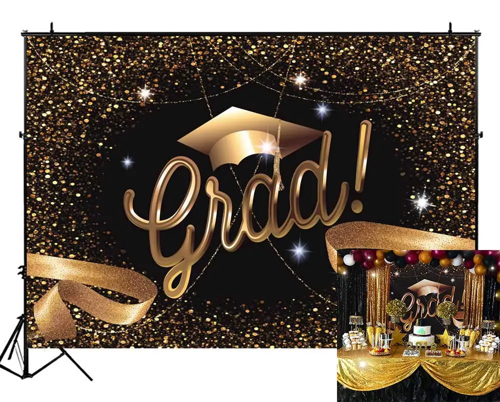Тканевый фон для выпускного фотографий черная и Золотая люстра кепка лента