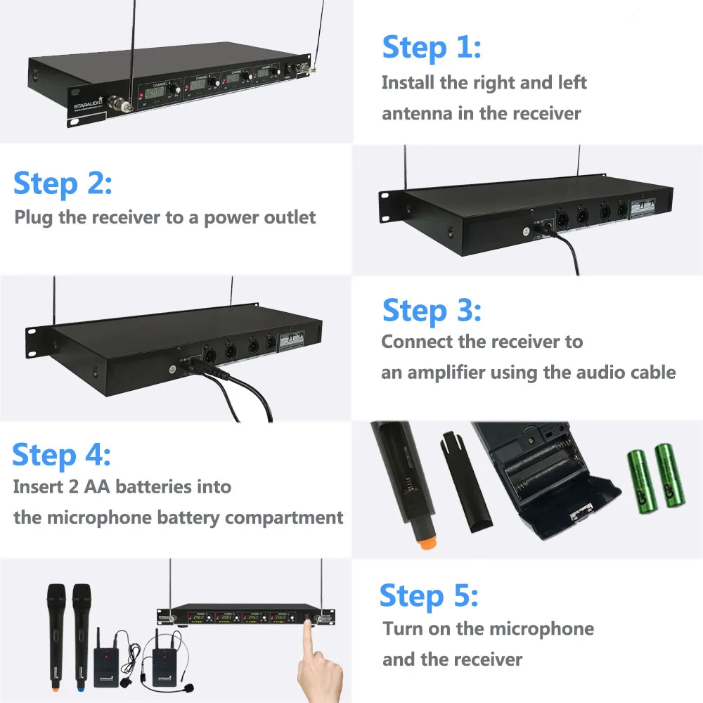 4-канальный цифровой светодиодный дисплей УКВ-микрофон 2-канальный ручной